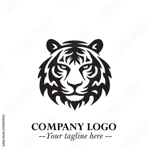 Head of Tiger Logo Symbol in Black on the White Background with Bold and Minimalist Style