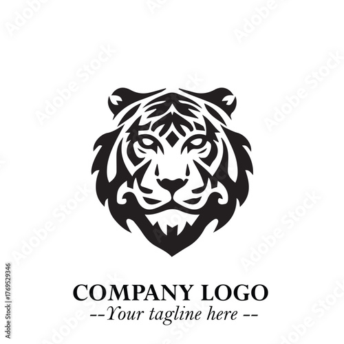 Head of Tiger Logo Symbol in Black on the White Background with Bold and Minimalist Style