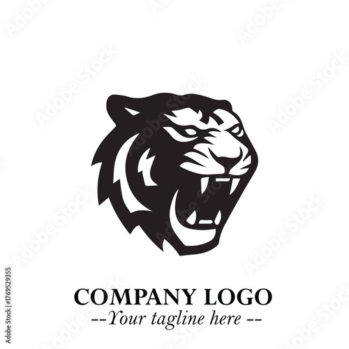 Head of Tiger Logo Symbol in Black on the White Background with Bold and Minimalist Style