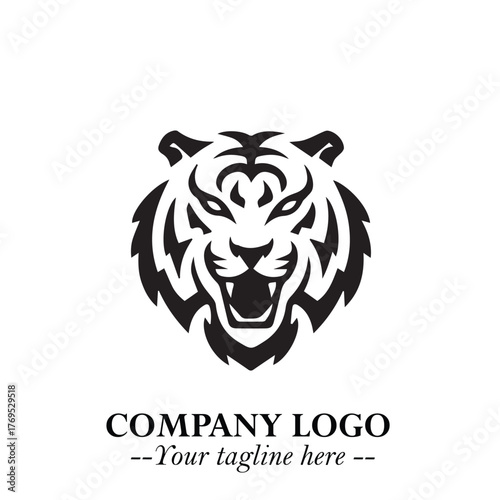 Head of Tiger Logo Symbol in Black on the White Background with Bold and Minimalist Style