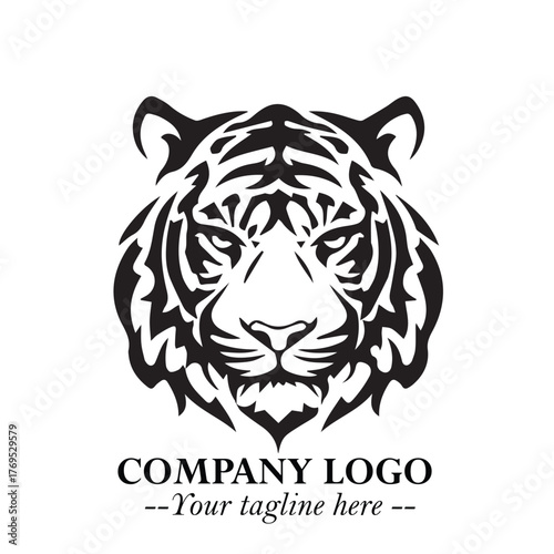 Head of Tiger Logo Symbol in Black on the White Background with Bold and Minimalist Style