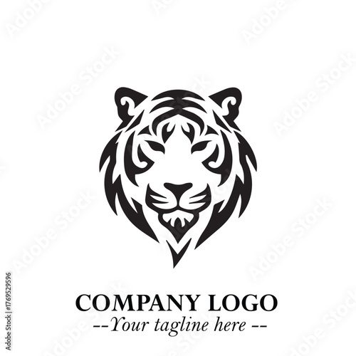 Head of Tiger Logo Symbol in Black on the White Background with Bold and Minimalist Style