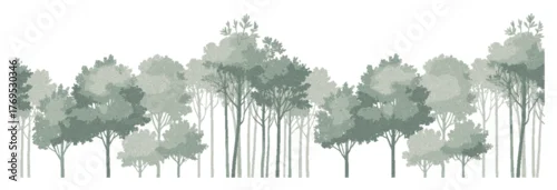 Obraz Architectural vector illustration of minimal CAD trees and wetland forest outlines, side-view line drawing elements for professional landscape design, garden planning, and elevation presentations.