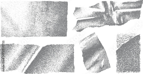 Torn paper textures in distressed gray tones with varied patterns and rough edges.