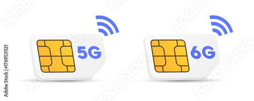 3D vector SIM card high speed 5G and 6g for mobile phone technology microchip internet network. SIM card or eSIM symbol. Vector illustration