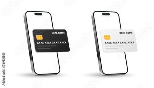 3D Online payment concept. Mobile banking app and e-payment. Smartphone pay by credit card via electronic phone wallet. Online banking. Shopping by phone. Vector illustration