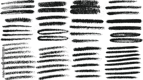 collection of black brush strokes and marks on white background.