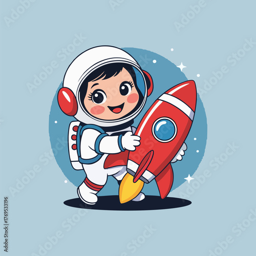 A whimsical illustration of a cute astronaut with a joyful grin, playfully tossing a colorful toy rocket into the air, as a shower of sparkling stars cascades down around them on the moon.