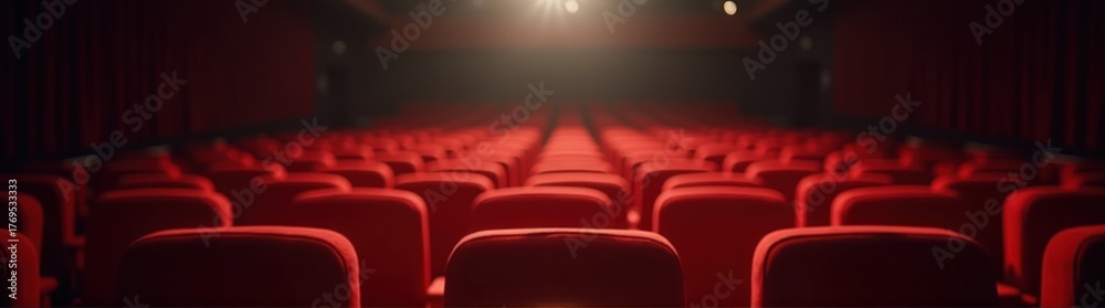 Fototapeta premium Red theater seat with a spotlight coming from the ceiling