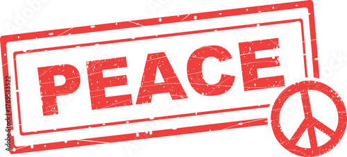 vector illustration red rubber worn stamp peace text and symbol concept