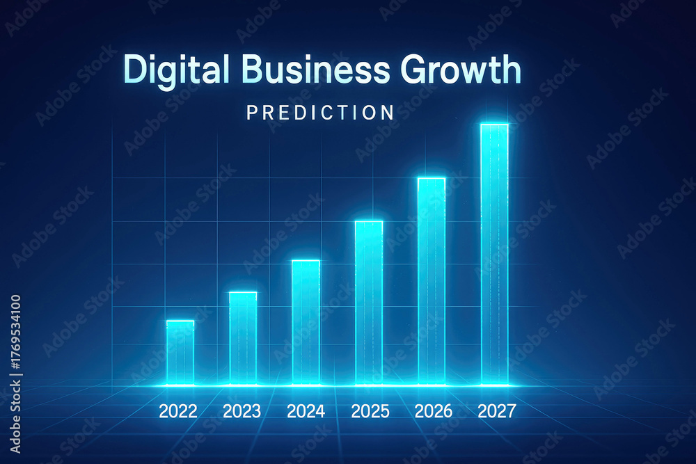 Fototapeta premium Digital Business Growth Prediction Bar Chart From 2022 To 2027 graph