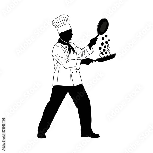 Silhouette of a male chef against a white background