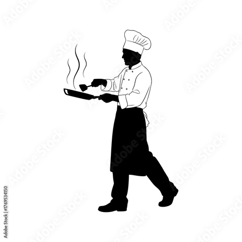 Silhouette of a male chef against a white background
