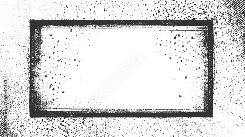 black distressed rectangular frame with textured border and scattered dots on white background.