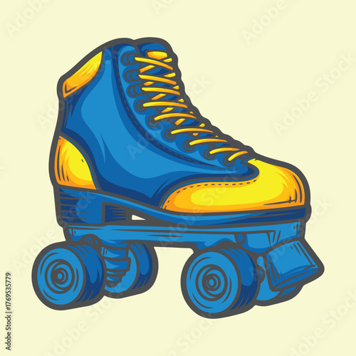 Stylish Blue Roller Skate with Yellow Accents for Retro Fun and Active Lifestyle Graphic Design Element