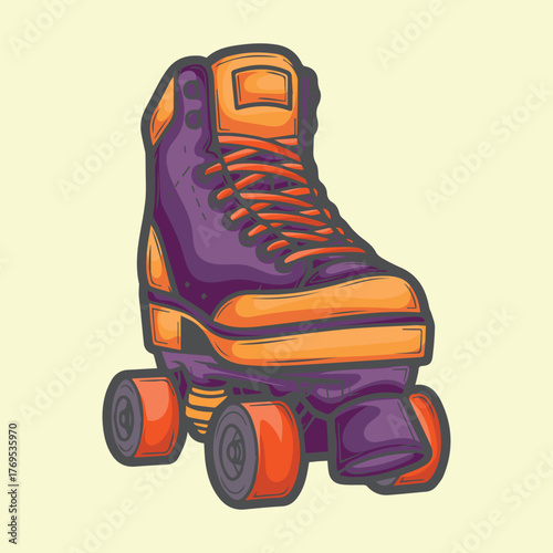 Stylish Purple and Orange Roller Skate Illustration for Urban Culture Themed Design Projects