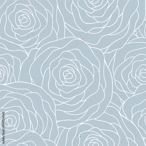 Vector seamless pattern with outline stylized roses. Beautiful floral background. Floral, retro, doodle, design element. Can be used for textile, book cover, packaging, wedding invitation.