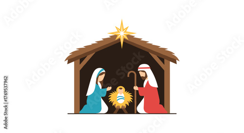 Nativity scene with mary, joseph, and baby jesus in a manger