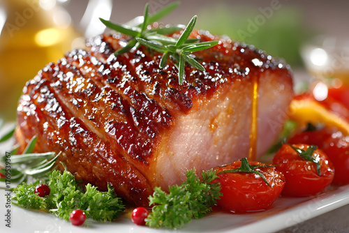 With honey glazed christmas ham, isolated
