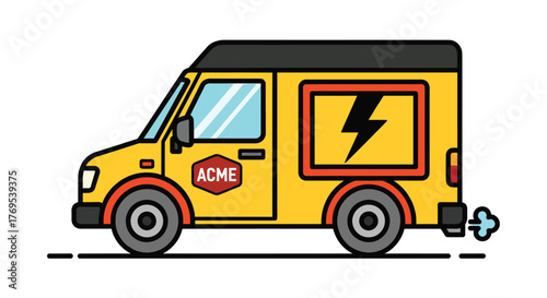 Yellow service van with a lightning bolt symbol delivering electrical services