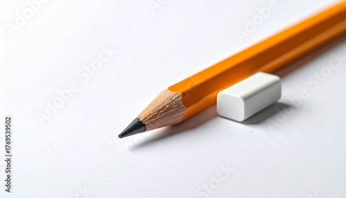 Close-up of Pencil and Eraser on Paper