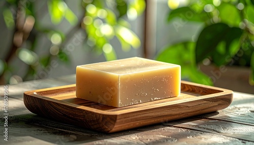 Handmade Soap Bar on Wooden Tray