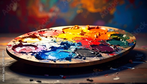Close-Up of an Artist's Colorful Paint Palette