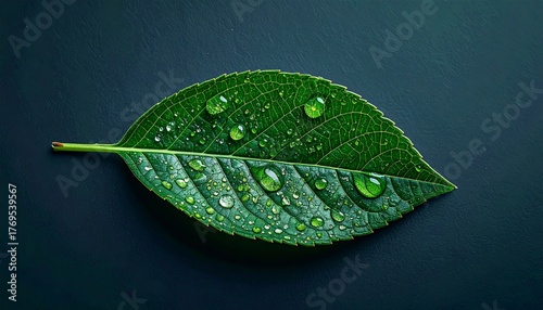 Green Leaf with Water Droplets