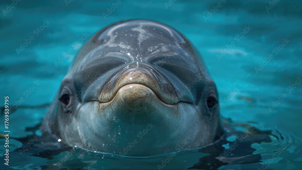 Naklejka premium A CLOSE-UP OF A DOLPHIN'S BOTTLE NOSE AND EYES