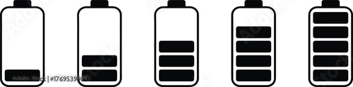 Battery charge level icons from empty to full, vector illustration on white background