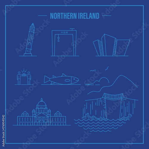 Minimal line art of Iconic Landmarks of Northern Ireland
