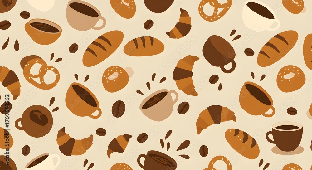 Obraz premium Delicious coffee and pastries pattern background