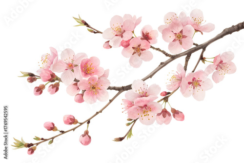 Delicate pink cherry blossoms bloom on a dark background with a black backdrop