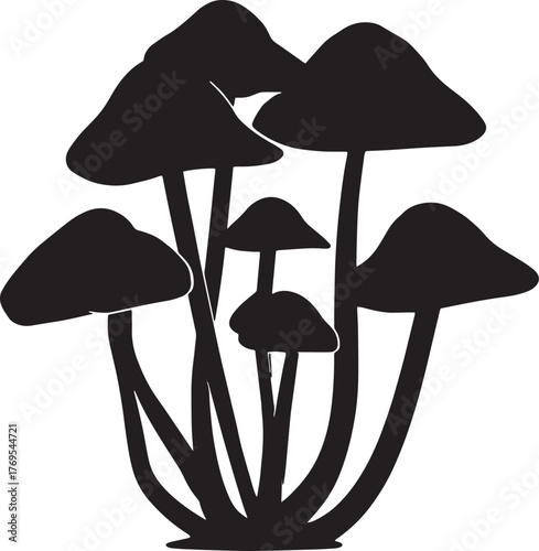 Silhouette of a cluster of mushrooms vector illustration for design projects