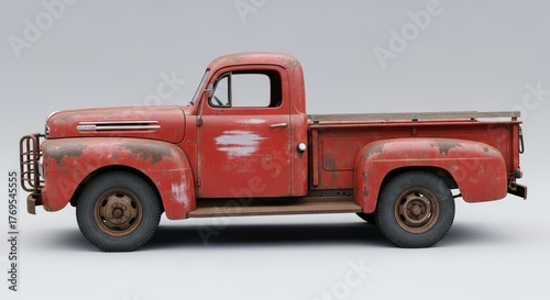 Vintage Red Pickup Truck isolated on white background