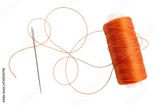 Schilderij op canvas Old spool of thread and needle on a white background