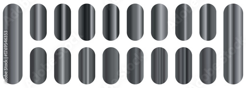 set of metallic glossy gradient. premium silver gradient. Set collection of silver gradient metallic. Metal surface finishing texture realistic collection. 