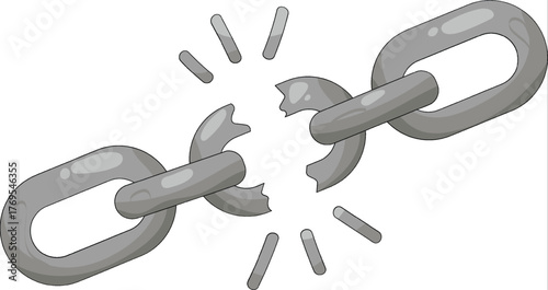 Cartoon broken metal chain isolated on black background