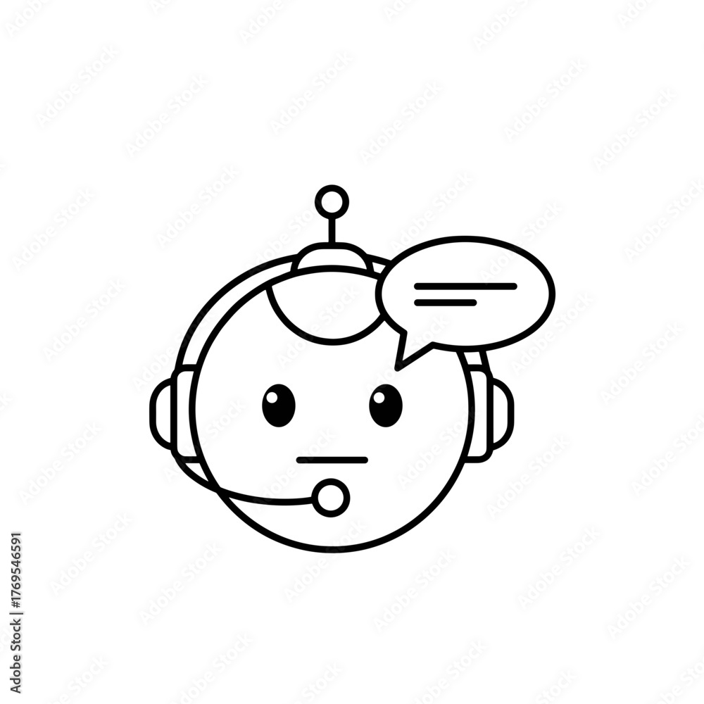Fototapeta premium Chatbot face with headset and speech bubble in minimalistic style 