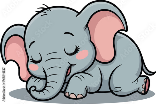 Cute cartoon baby elephant sleeping peacefully with pink cheeks vector