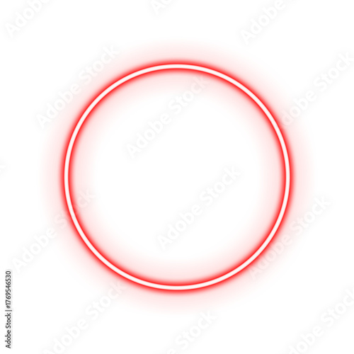 Bright red neon futuristic glowing circle frame for design element or overlay. Neon Glow light effect. PNG design element