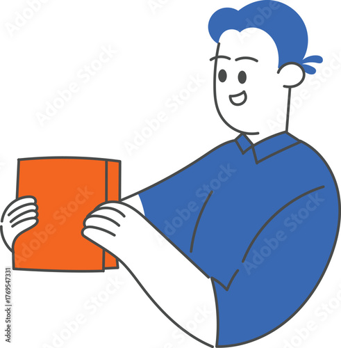 office character men reading book worker business outline cartoon