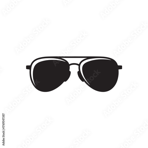 A classic aviator sunglasses in black silhouette isolated on white background, embodying timeless style and cool sophistication