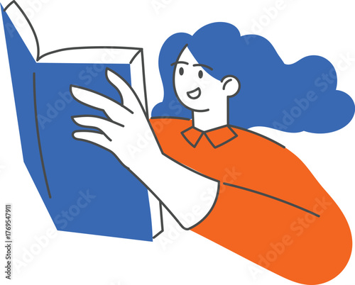 woman reading book worker business outline cartoon