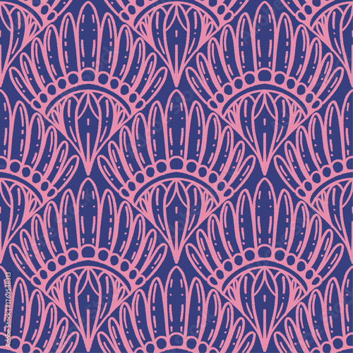 vintage seamless pattern inspired by art nouveau floral motifs, featuring elegant botanical with ornate lines and symmetry, perfect for textile, wallpaper, packaging, fabric, and stationery design