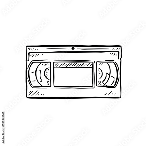 Video tape illustration hand drawn in black line. 