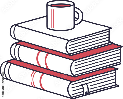 Stack of Books with Coffee Cup - Minimalist Illustration for Reading and Education
