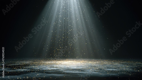 Ethereal Light Beams with Sparkling Dust in Dark Environment Creating a Magical Atmosphere of Wonder