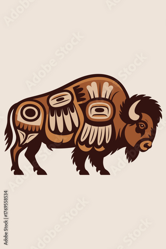 Native American Buffalo Illustration Flat Design