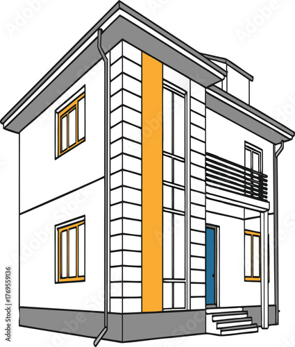Modern Home Facade: An illustration of a contemporary home with clean lines, showcasing its architectural design, modern aesthetic, and innovative features.